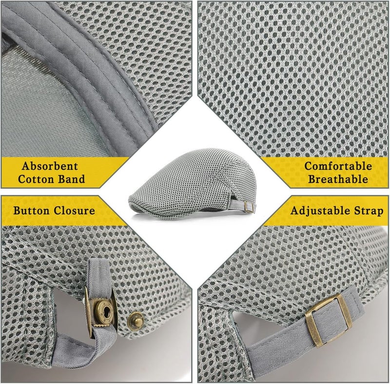 Xinveen Men's Mesh Cap Breathable Summer Newsboy Hat Adjustable Beret Ivy Cap Irish Cabbie Driving Hunting Hats - Image 3
